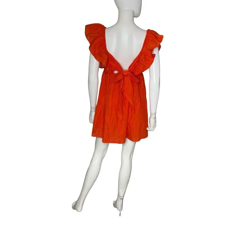B DARLIN Juniors' Ruffled Floral Print Cotton A-line Dress In Burnt Orange Sz 5